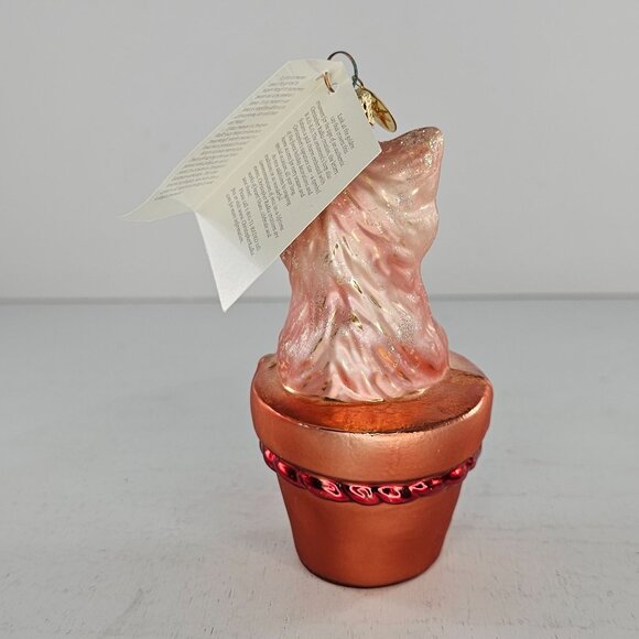 Christopher Radko Terracotta Kitty Christmas Ornament QVC Pink Cat Green Eyes - Picture 4 of 8